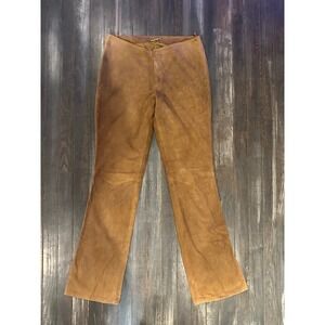 Rem Garson Brown Suede Leather Bootcut Pants Mid Rise Western Boho Trousers